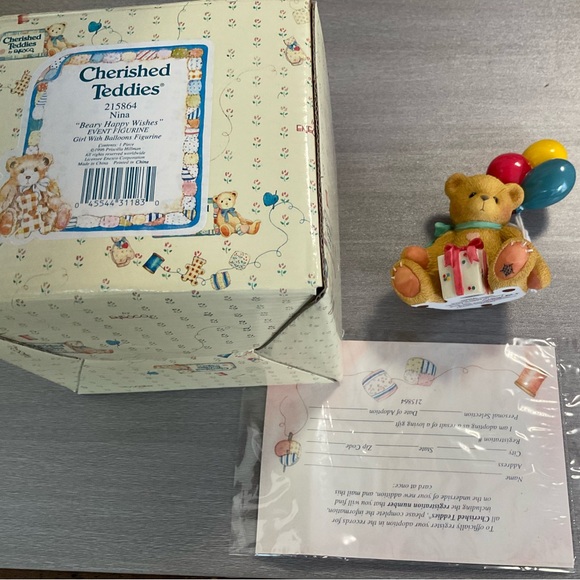 NIB CHERISHED TEDDIES NINA BEAR WITH BALLOONS #215864 1996 BEARY HAPPY WISHES - Picture 8 of 8